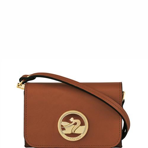 Porte-monnaie avec bandoulière en cuir lisse LONGCHAMP gamme Box Trot couleur marron
