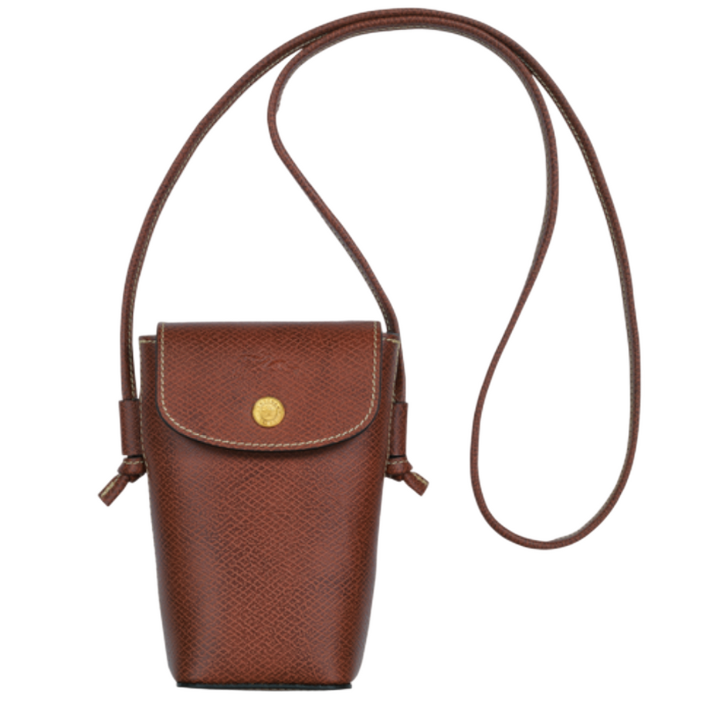 Etui pour téléphone avec cordon en cuir LONGCHAMP gamme Epure couleur marron cognac