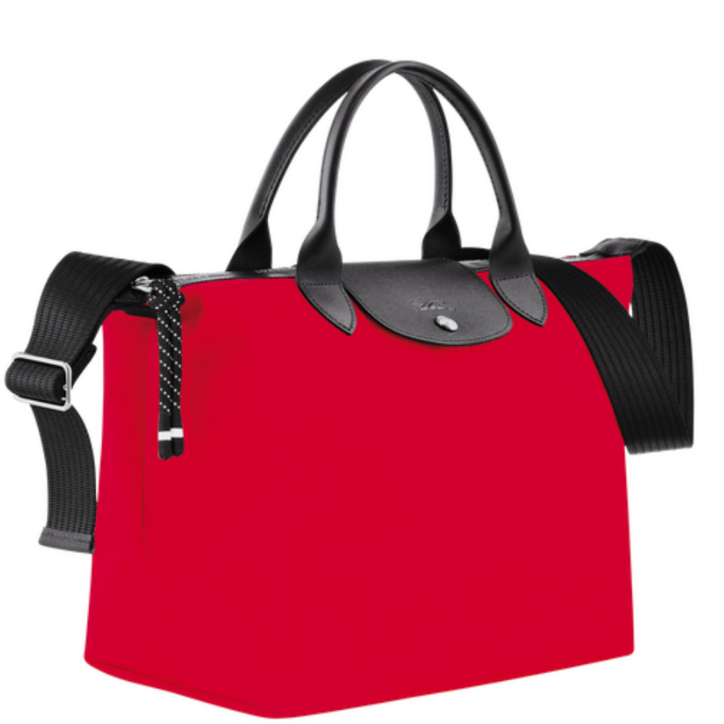 Sac à main M avec bandoulière Longchamp gamme Le Pliage Energy couleur rouge coquelicot