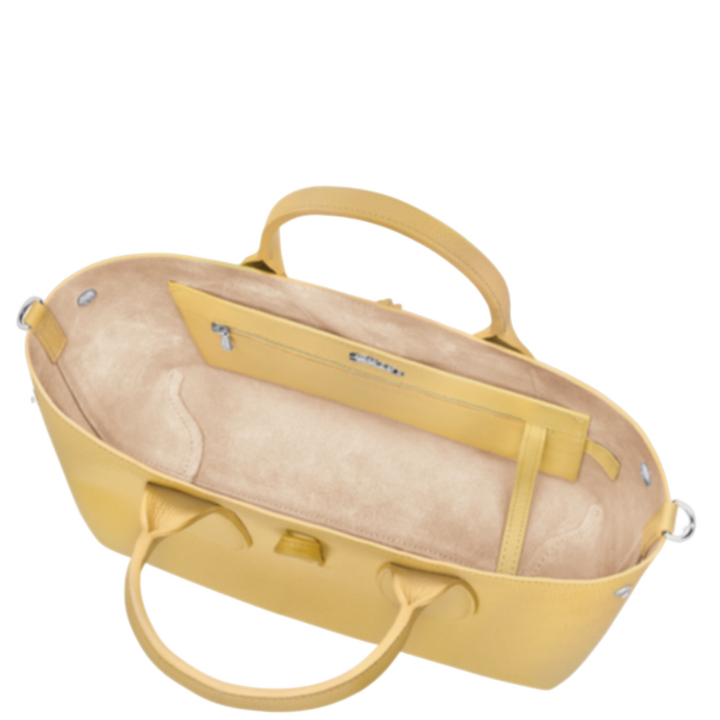 Sac à main en cuir LONGCHAMP gamme Roseau couleur écru jaune maïs
