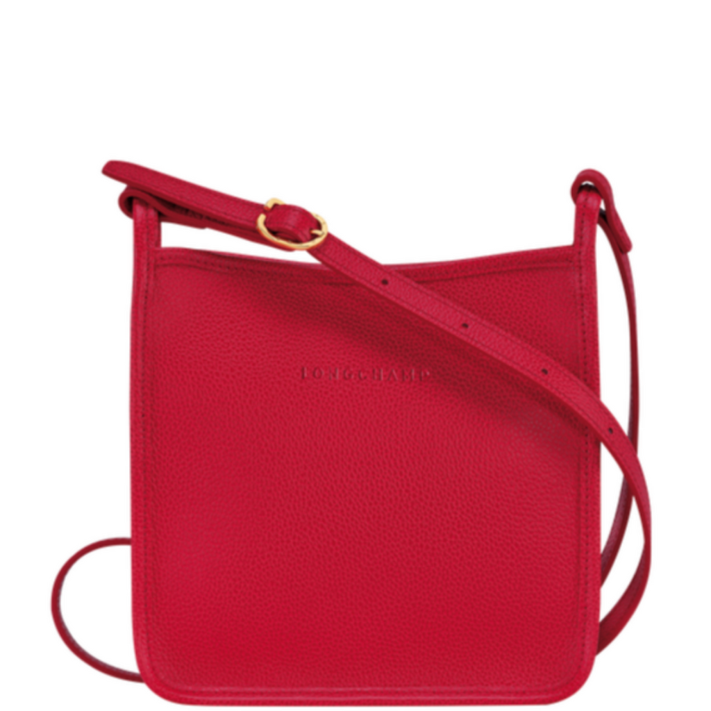 Sac porté travers en cuir LONGCHAMP gamme Le Foulonné couleur rouge love