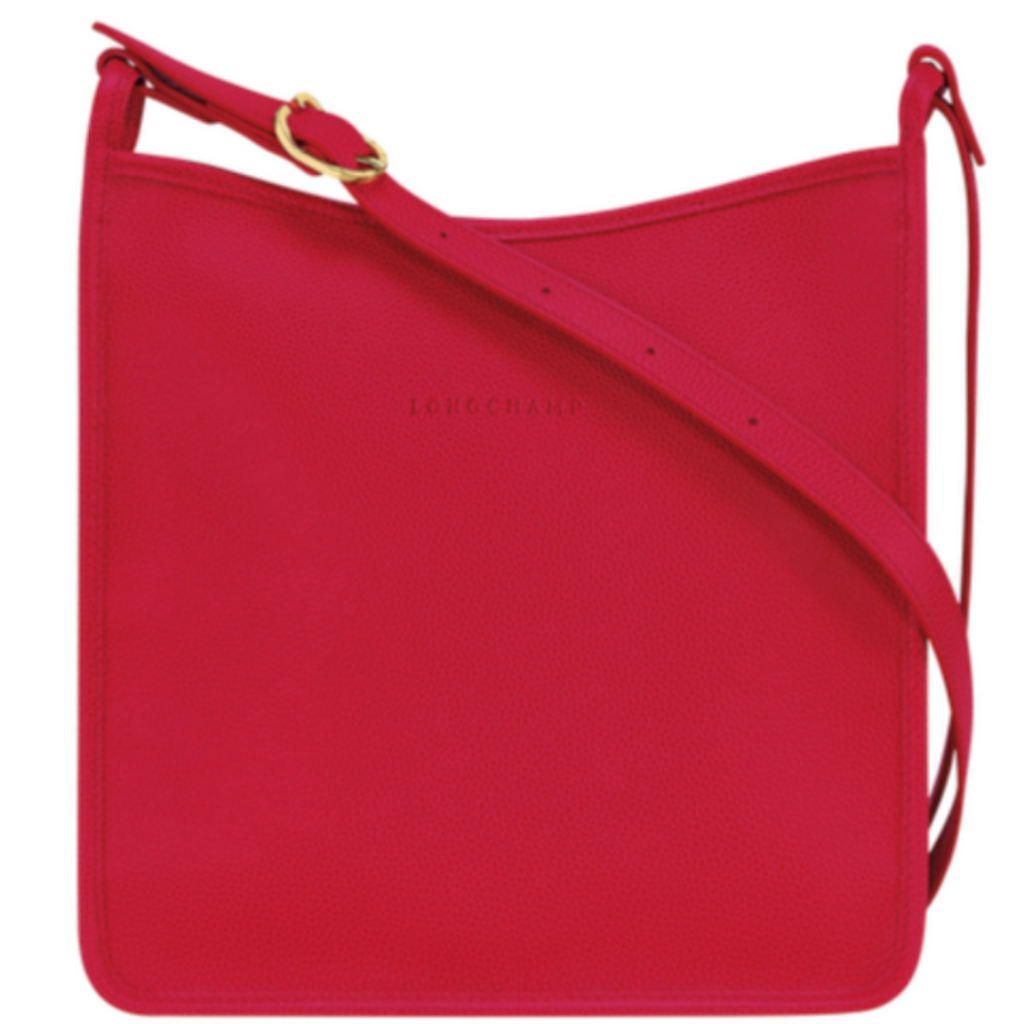 Sac porté travers en cuir LONGCHAMP gamme Le Foulonné couleur rouge love