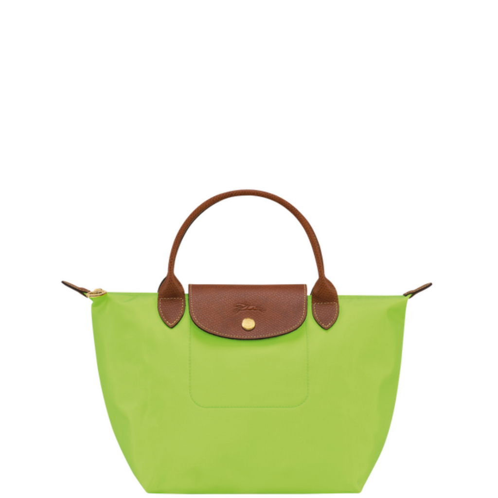 Petit sac à main en toile et cuir LONGCHAMP gamme Le Pliage Original couleur vert clair