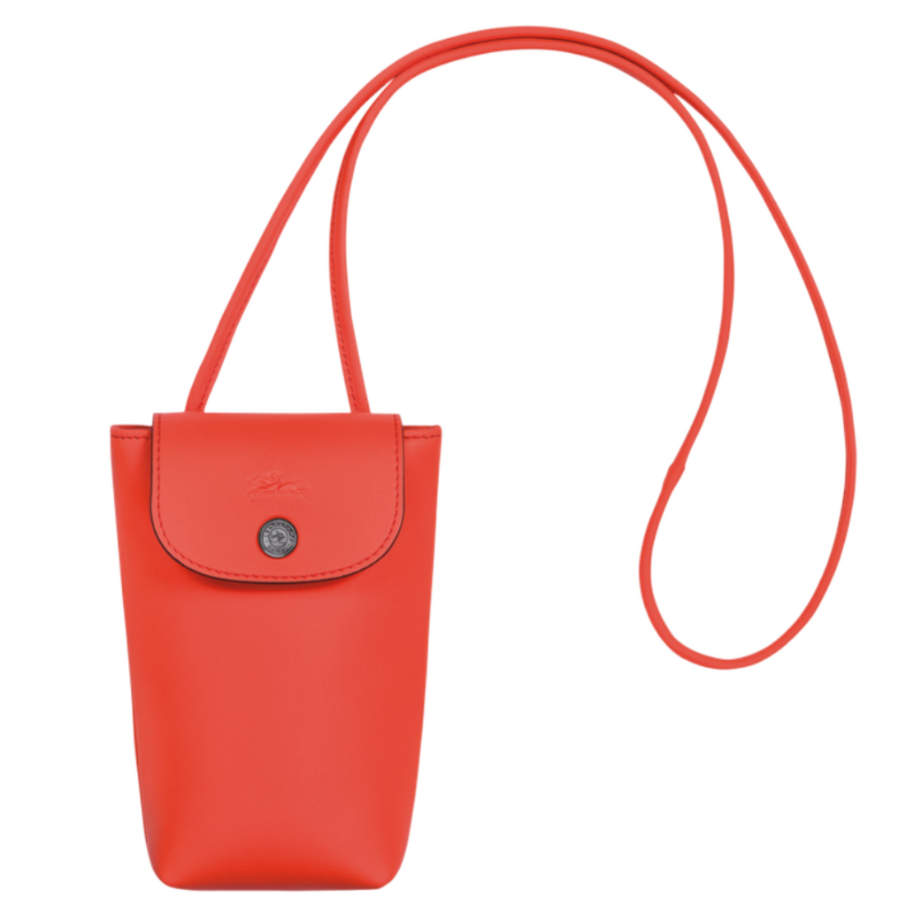 Sac pour téléphone avec cordon en cuir LONGCHAMP gamme Le Pliage Xtra couleur orange
