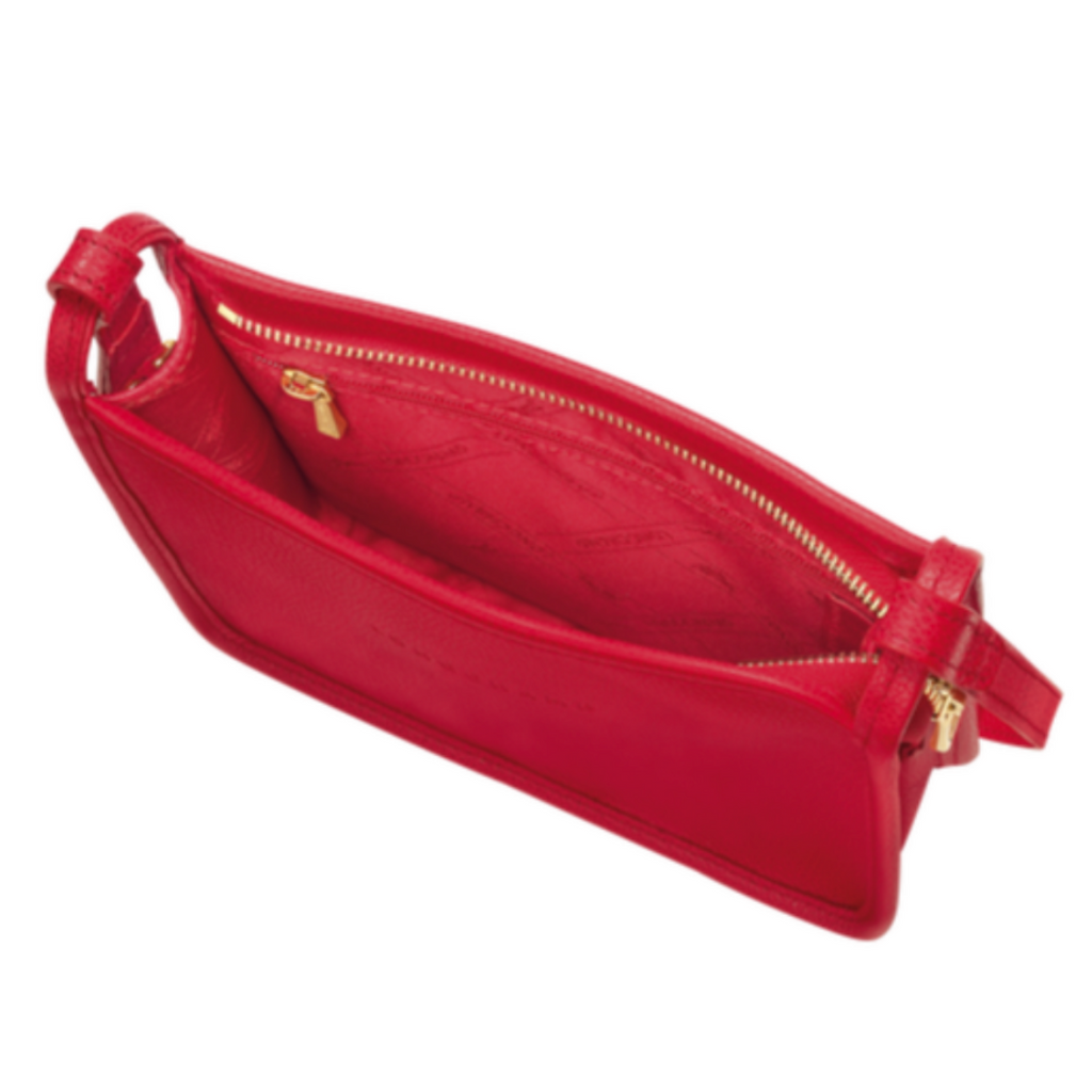 Sac porté travers en cuir LONGCHAMP gamme Le Foulonné couleur rouge love
