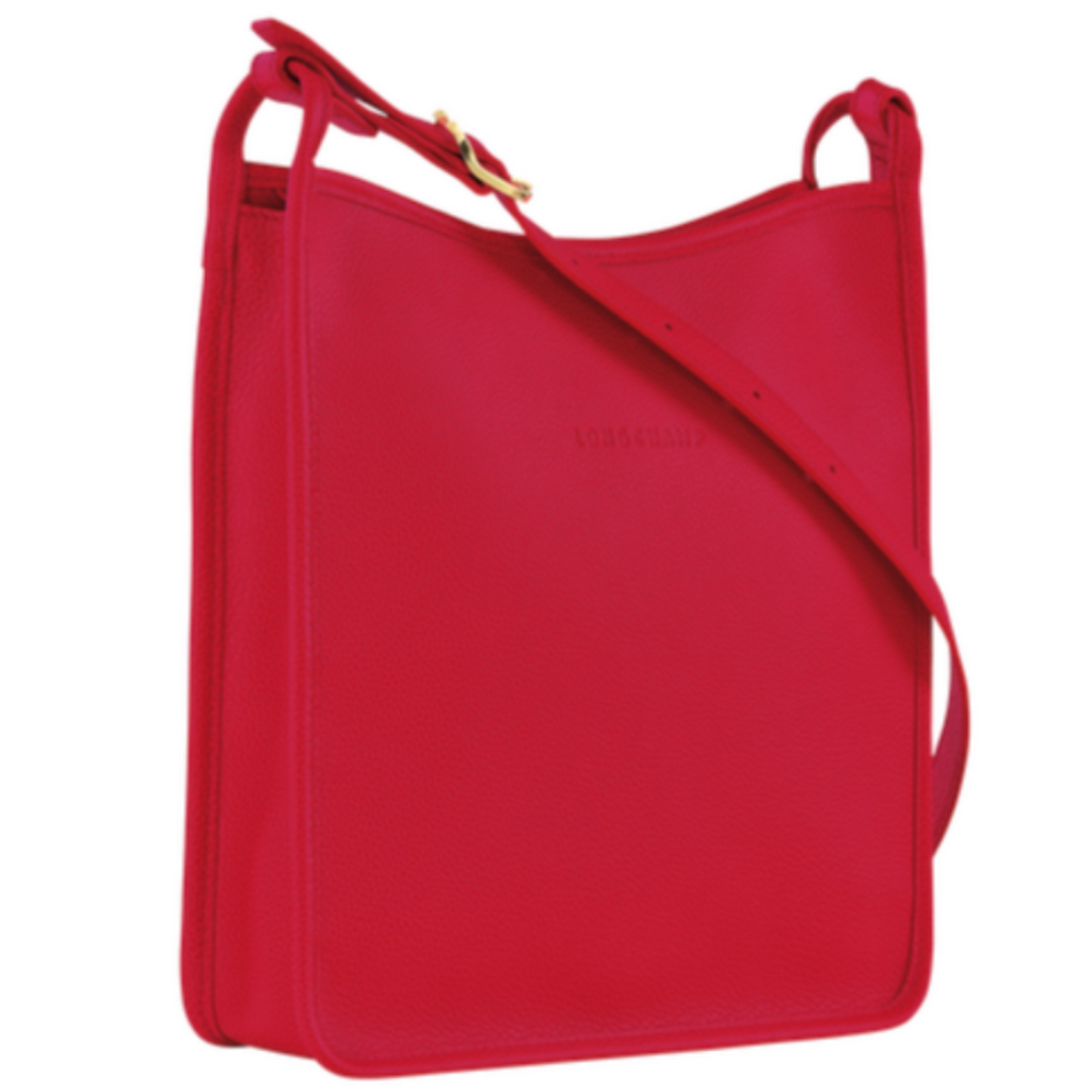 Sac porté travers en cuir LONGCHAMP gamme Le Foulonné couleur rouge love