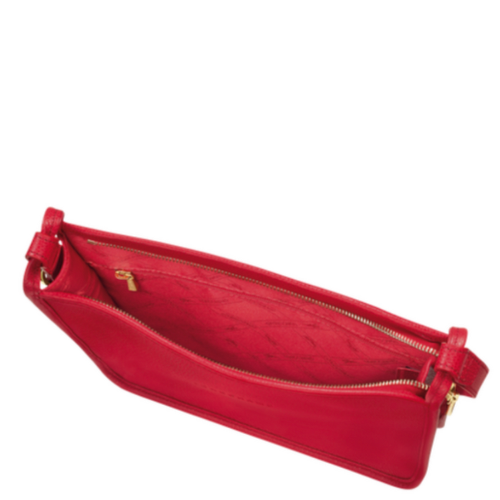 Sac porté travers en cuir LONGCHAMP gamme Le Foulonné couleur rouge love
