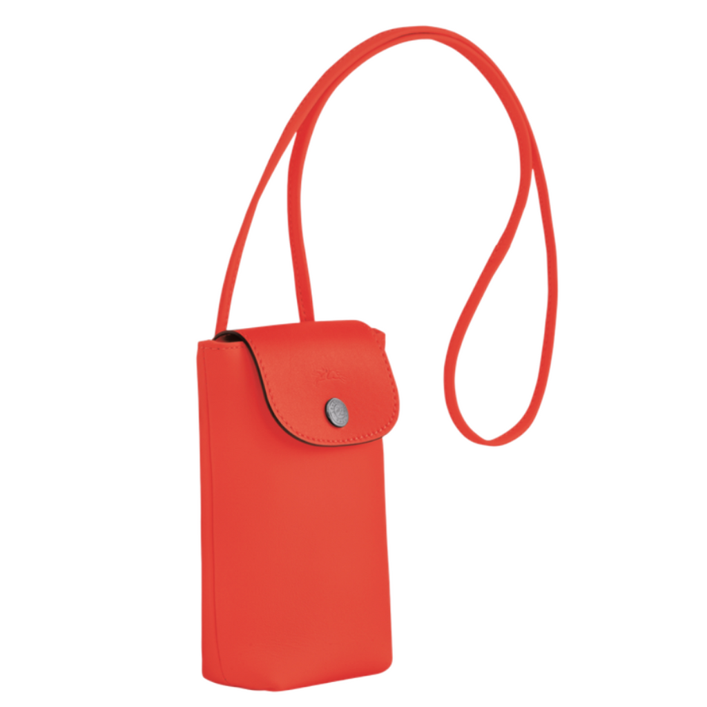 Sac pour téléphone avec cordon en cuir LONGCHAMP gamme Le Pliage Xtra couleur orange