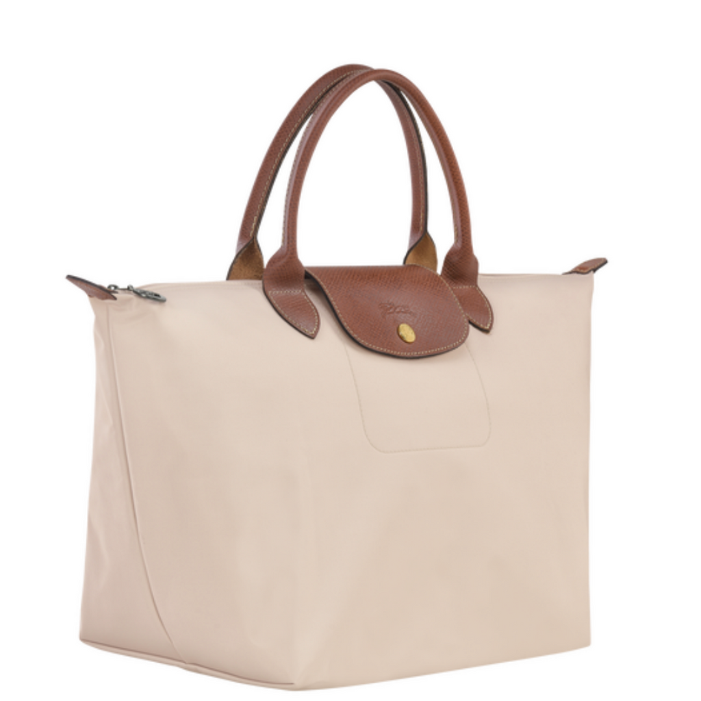 Sac à main en toile et cuir LONGCHAMP gamme Le Pliage Original couleur écru