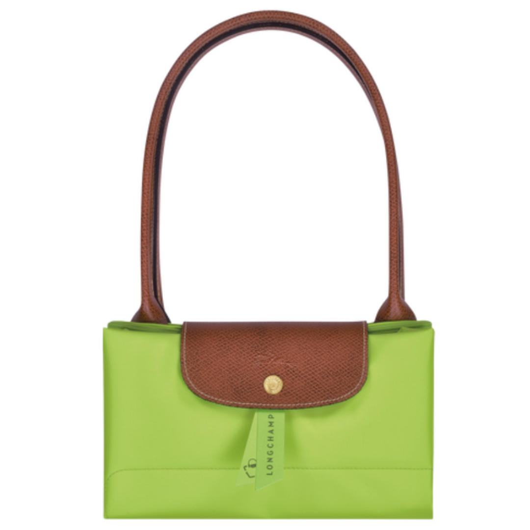 Sac porté épaule en toile et cuir LONGCHAMP gamme Le Pliage Original couleur vert clair
