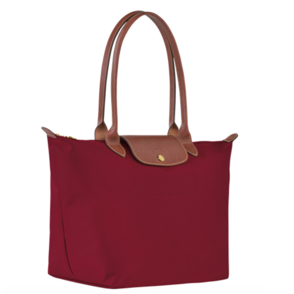 Sac porté épaule en toile et cuir LONGCHAMP gamme Le Pliage Original couleur rouge