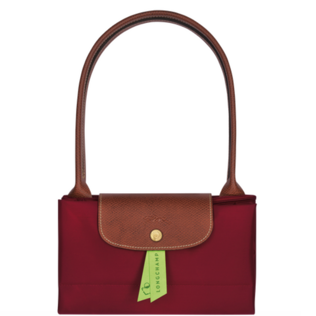 Sac porté épaule en toile et cuir LONGCHAMP gamme Le Pliage Original couleur rouge