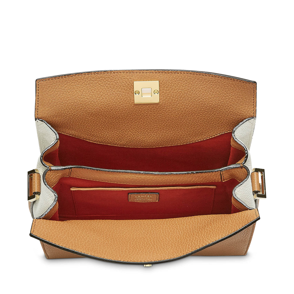 LANCEL Sac porté travers Pia S - Camel/Neige BAGADIE PARIS