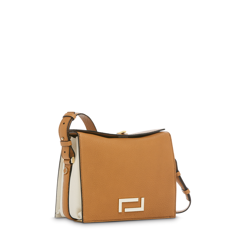 LANCEL Sac porté travers Pia S - Camel/Neige BAGADIE PARIS