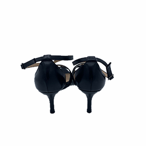 Sandales à talons en cuir noir Longchamp