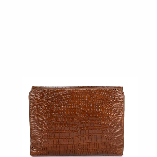 Portefeuille dos à dos Lancaster en cuir effet lézard ligne Exotic Croco couleur cognac