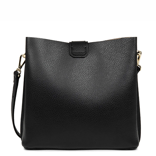 Sac seau porté épaule Lancaster en cuir grainé couleur noir gamme Foulonné Double