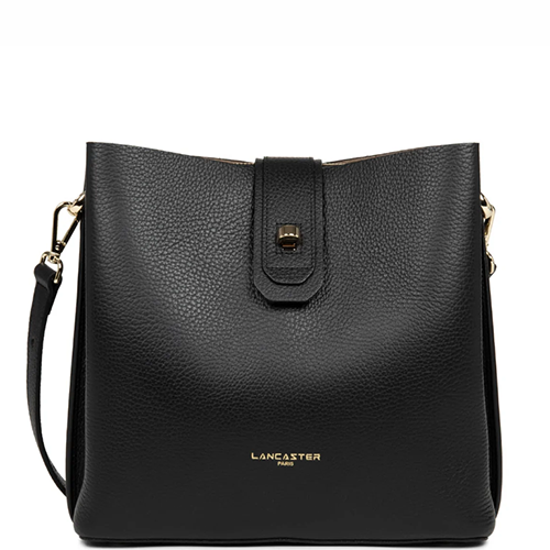 Sac seau porté épaule Lancaster en cuir grainé couleur noir gamme Foulonné Double