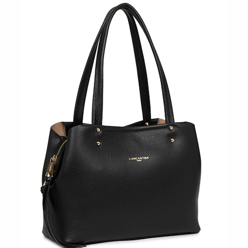 Sac à main Lancaster en cuir grainé couleur noir gamme Foulonné Double