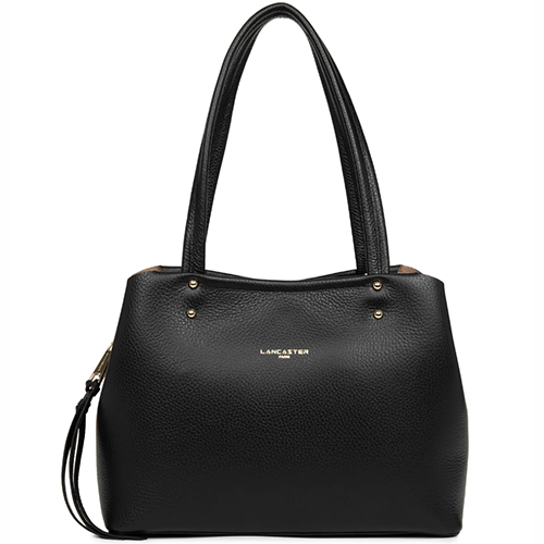 Sac à main Lancaster en cuir grainé couleur noir gamme Foulonné Double