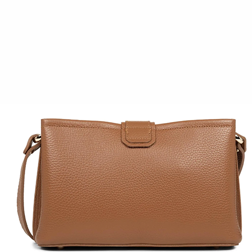Petit sac porté travers Lancaster en cuir grainé couleur camel gamme Foulonné Double