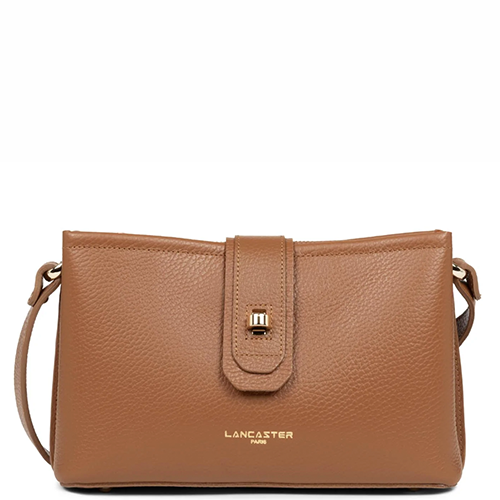Petit sac porté travers Lancaster en cuir grainé couleur camel gamme Foulonné Double