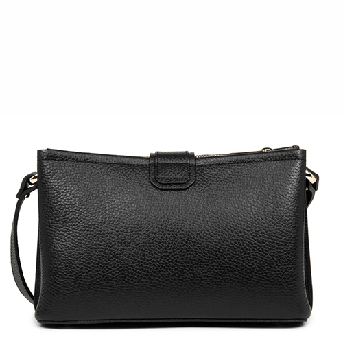Petit sac porté travers Lancaster en cuir grainé couleur noir gamme Foulonné Double