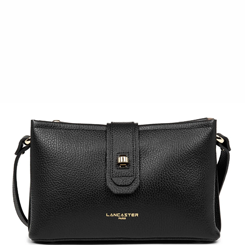 Petit sac porté travers Lancaster en cuir grainé couleur noir gamme Foulonné Double