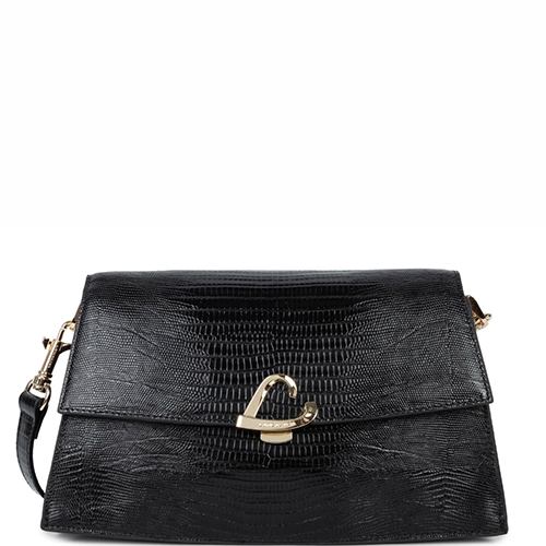Sac porté travers Lancaster en cuir effet lézard ligne Exotic Philia couleur noir