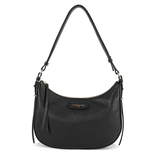 Sac porté épaule Lancaster en cuir grainé couleur noir gamme Dune