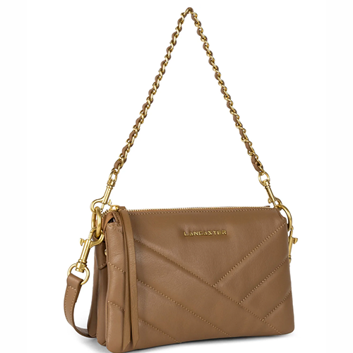Petite pochette Lancaster en cuir matelassé couleur camel
