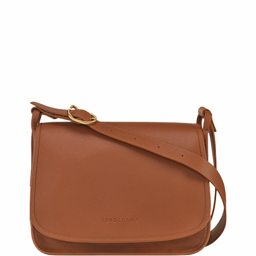 Sac bandoulière à rabat en cuir LONGCHAMP gamme Le Foulonné couleur caramel