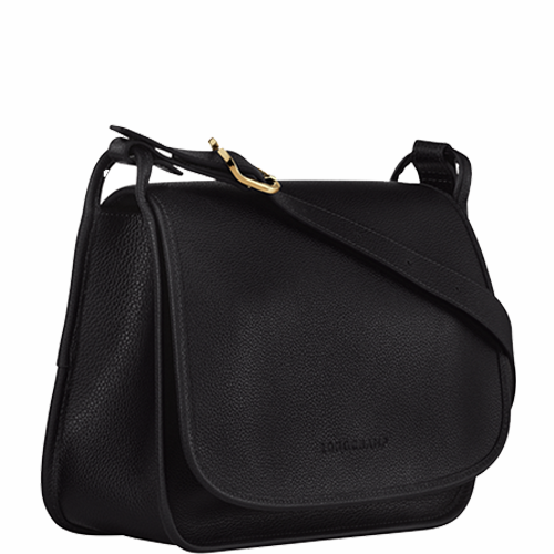 Sac bandoulière à rabat en cuir LONGCHAMP gamme Le Foulonné couleur noir