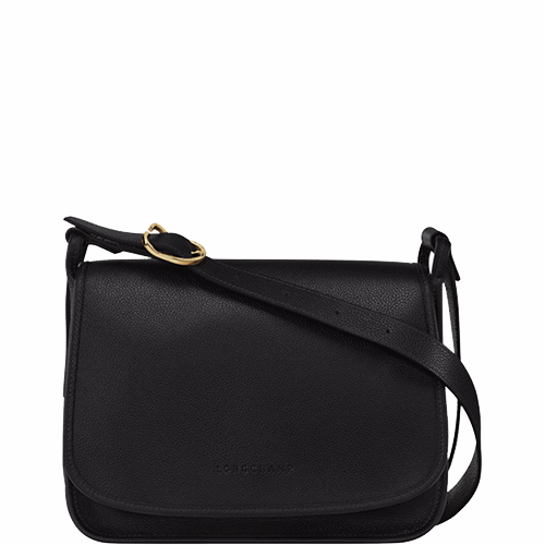 Sac bandoulière à rabat en cuir LONGCHAMP gamme Le Foulonné couleur noir