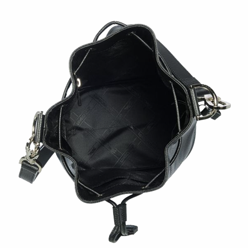 Sac seau porté travers en cuir LONGCHAMP gamme Le Foulonné couleur noir
