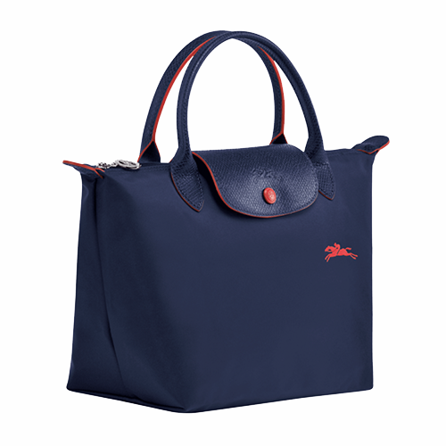 Sac porté main en toile et cuir LONGCHAMP gamme Le Pliage Club couleur bleu marine