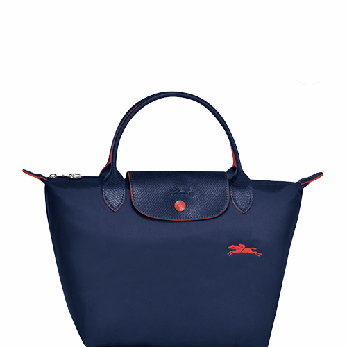 Sac porté main en toile et cuir LONGCHAMP gamme Le Pliage Club couleur bleu marine