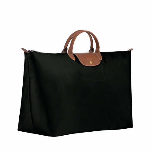 Grand sac de voyage en toile et cuir LONGCHAMP gamme Le Pliage Original couleur noir
