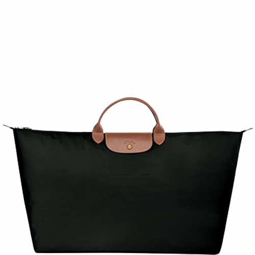Grand sac de voyage en toile et cuir LONGCHAMP gamme Le Pliage Original couleur noir