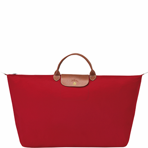 Grand sac de voyage en toile et cuir LONGCHAMP gamme Le Pliage Original couleur rouge