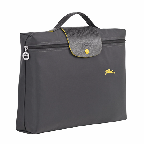 Porte-documents en toile et cuir LONGCHAMP gamme Le Pliage Club couleur gris foncé