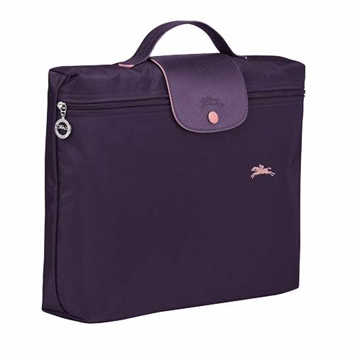 Porte-documents en toile et cuir LONGCHAMP gamme Le Pliage Club couleur violet foncé