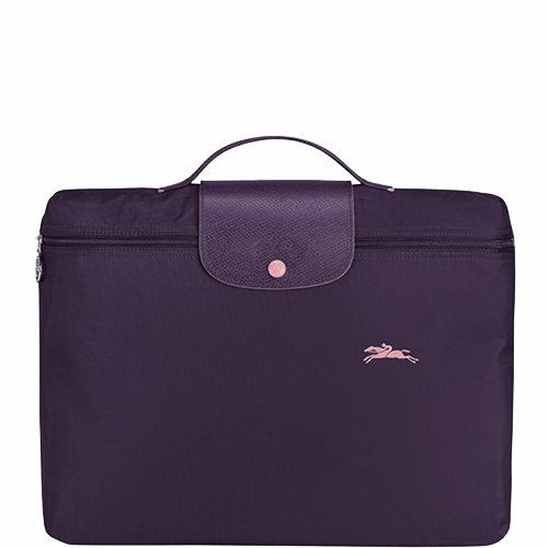 Porte-documents en toile et cuir LONGCHAMP gamme Le Pliage Club couleur violet foncé