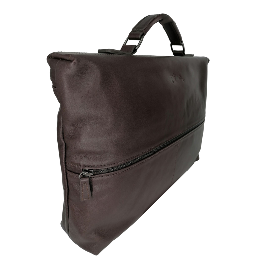 Porte-documents en cuir Longchamp de couleur marron moka