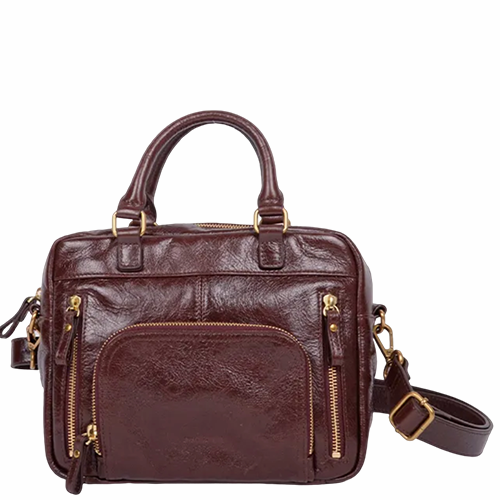 Sac porté main Nat & Nin modèle Mini Macy en cuir glacé couleur châtaigne