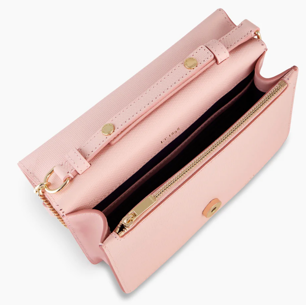 Petit sac Emilie avec bandoulière chaîne en cuir Le Tanneur couleur rose clair