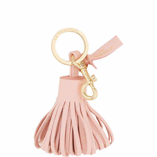 Porte-clés à pompons en cuir lisse Le Tanneur couleur rose pale