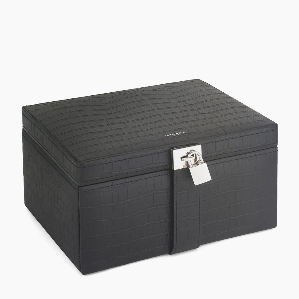 LE TANNEUR Petite boîte à bijoux en cuir façon croc - noir BAGADIE PARIS