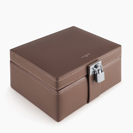 LE TANNEUR Petite boîte à bijoux en cuir - taupe BAGADIE PARIS