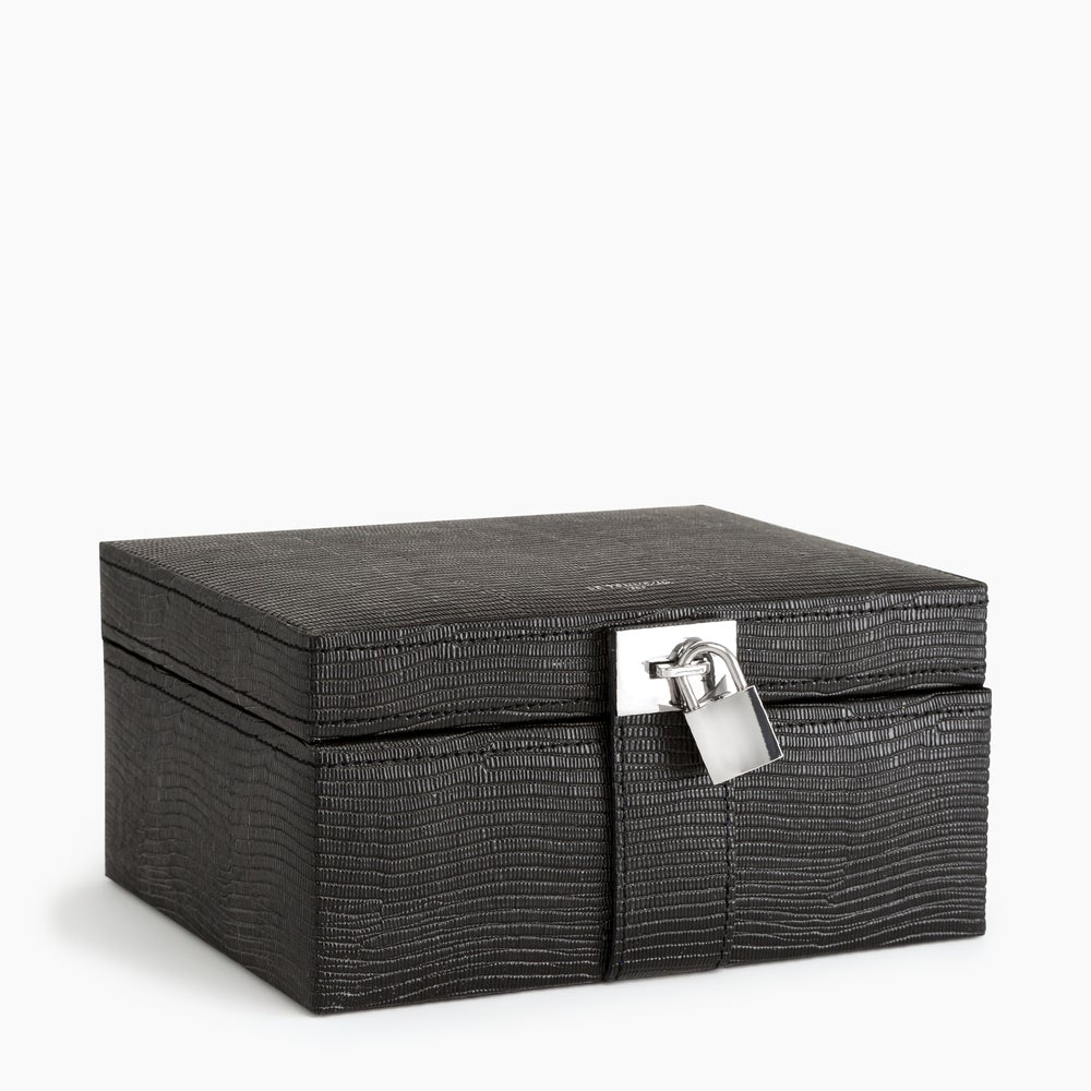 LE TANNEUR Petite boîte à bijoux en cuir façon lézard - noir BAGADIE PARIS
